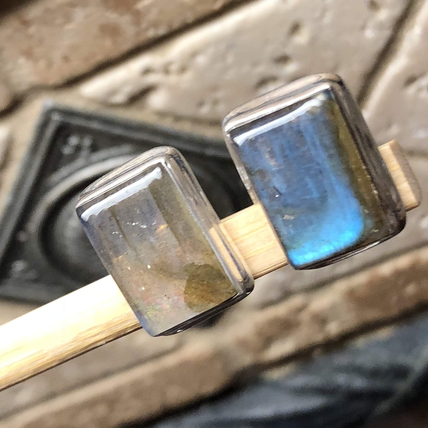 Natural Blue Labradorite 925 Solid Sterling Silver Earrings 14mm