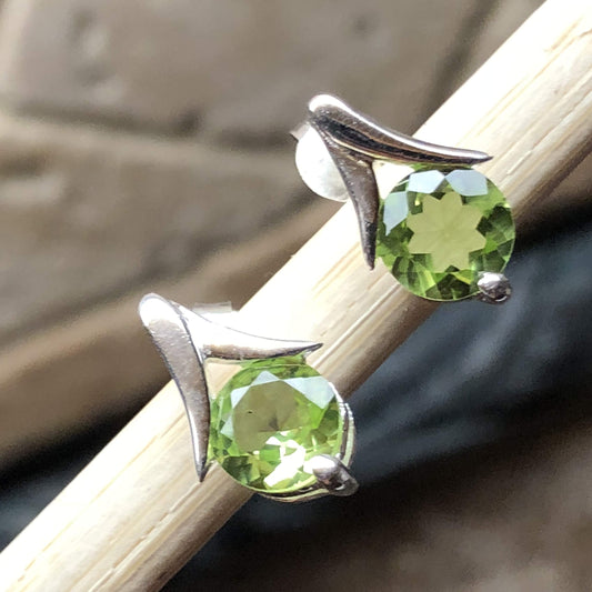 Genuine 2ct Peridot 925 Solid Sterling Silver Earrings 11mm