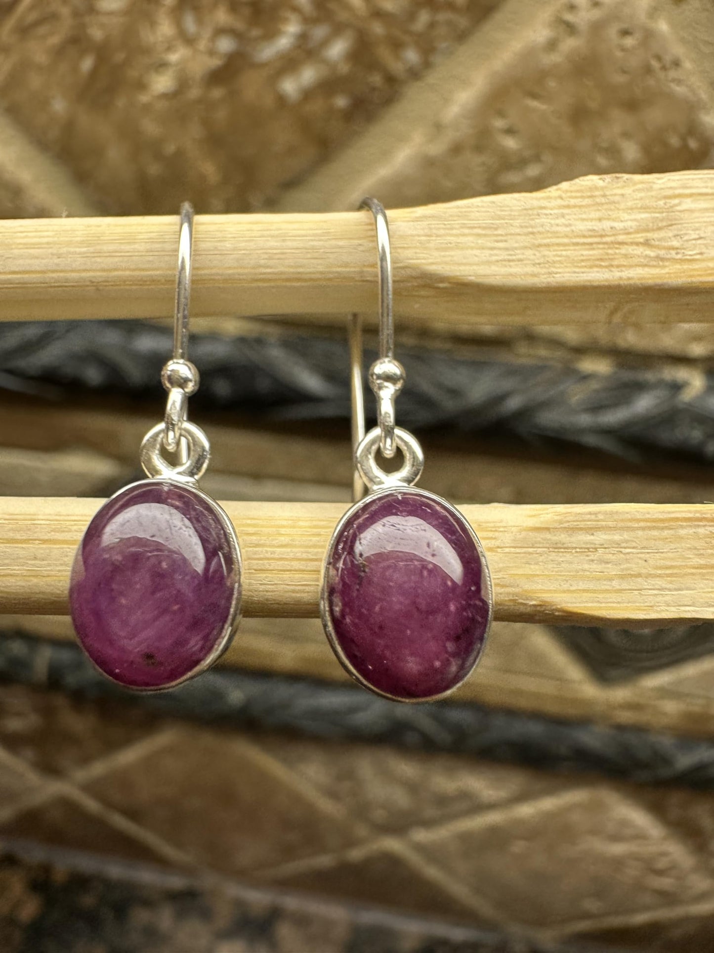 Natural 6-Star Red Ruby 925 Solid Sterling Silver Earrings 25mm