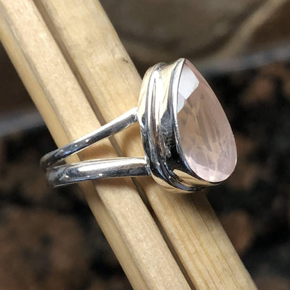 Natural 2ct Pink Rose Quartz 925 Soild Sterling Silver Ring Size 7