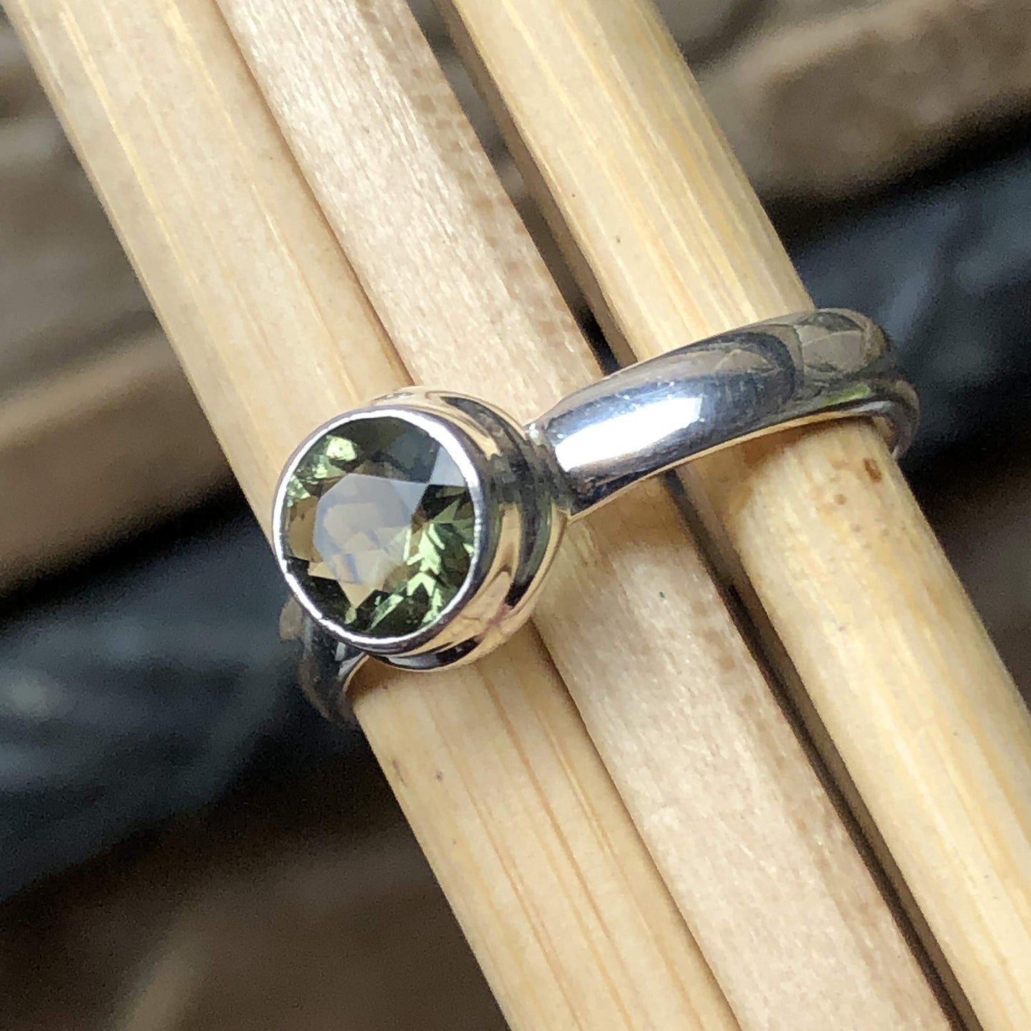 Natural Green Moldavite 925 Solid Sterling Silver Engagement Ring Size 6.5, 6.75, 7, 8.5, 9, 10