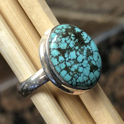 Natural Blue Spider Turquoise 925 Solid Sterling Silver Ring Size 6.75