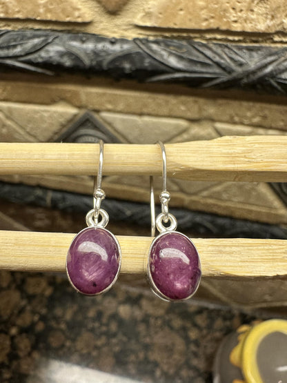 Natural 6-Star Red Ruby 925 Solid Sterling Silver Earrings 25mm