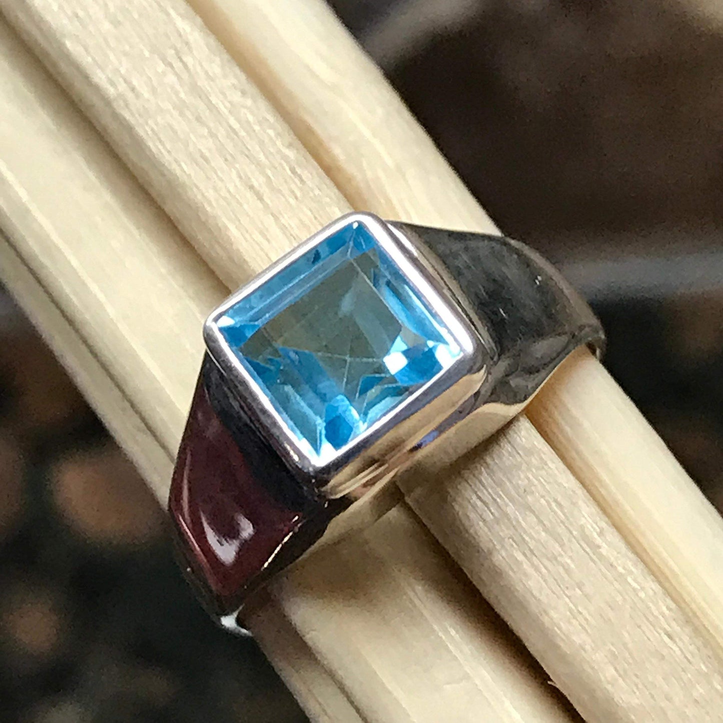 Natural 1ct Blue Topaz 925 Solid Sterling Silver Men's Ring Size 7.75