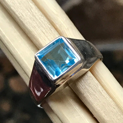 Natural 1ct Blue Topaz 925 Solid Sterling Silver Men's Ring Size 7.75