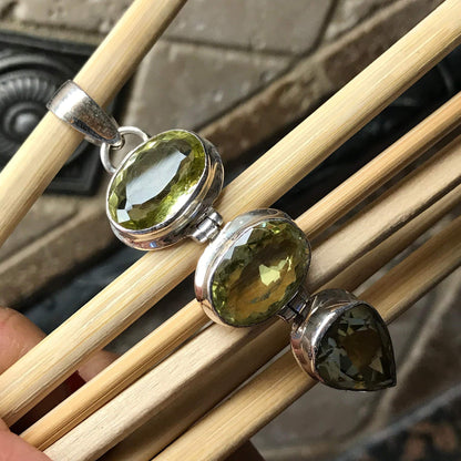 Natural 20ct Lemon Topaz 925 Solid Sterling Silver Pendant 65mm