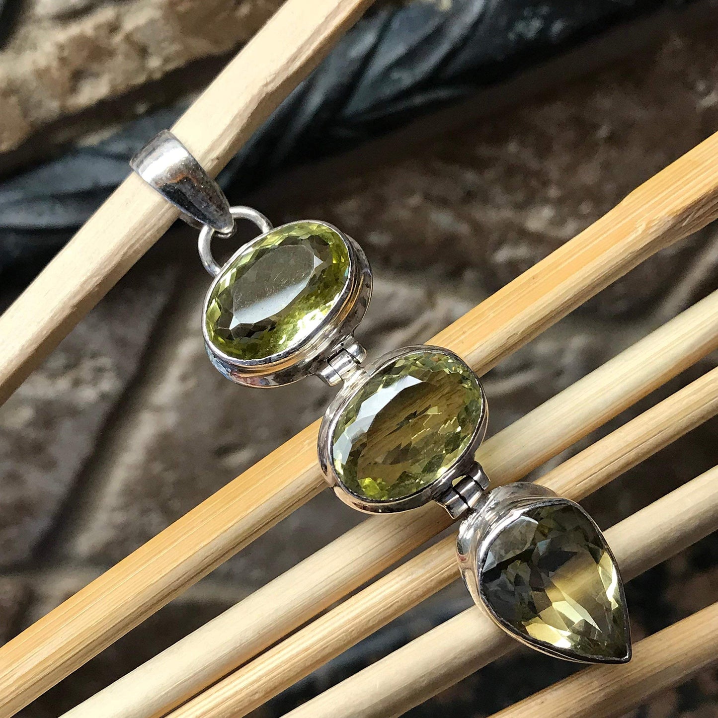 Natural 20ct Lemon Topaz 925 Solid Sterling Silver Pendant 65mm