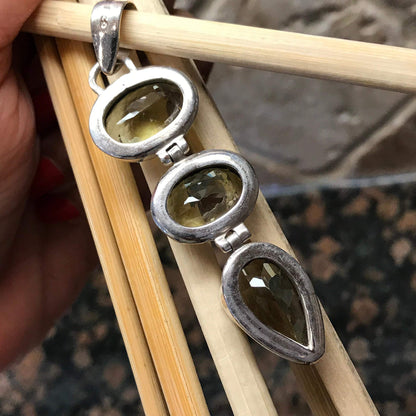 Natural 20ct Lemon Topaz 925 Solid Sterling Silver Pendant 65mm