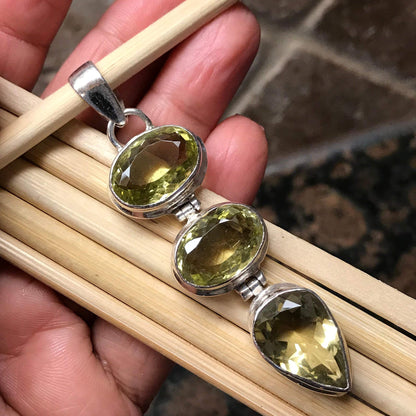 Natural 20ct Lemon Topaz 925 Solid Sterling Silver Pendant 65mm