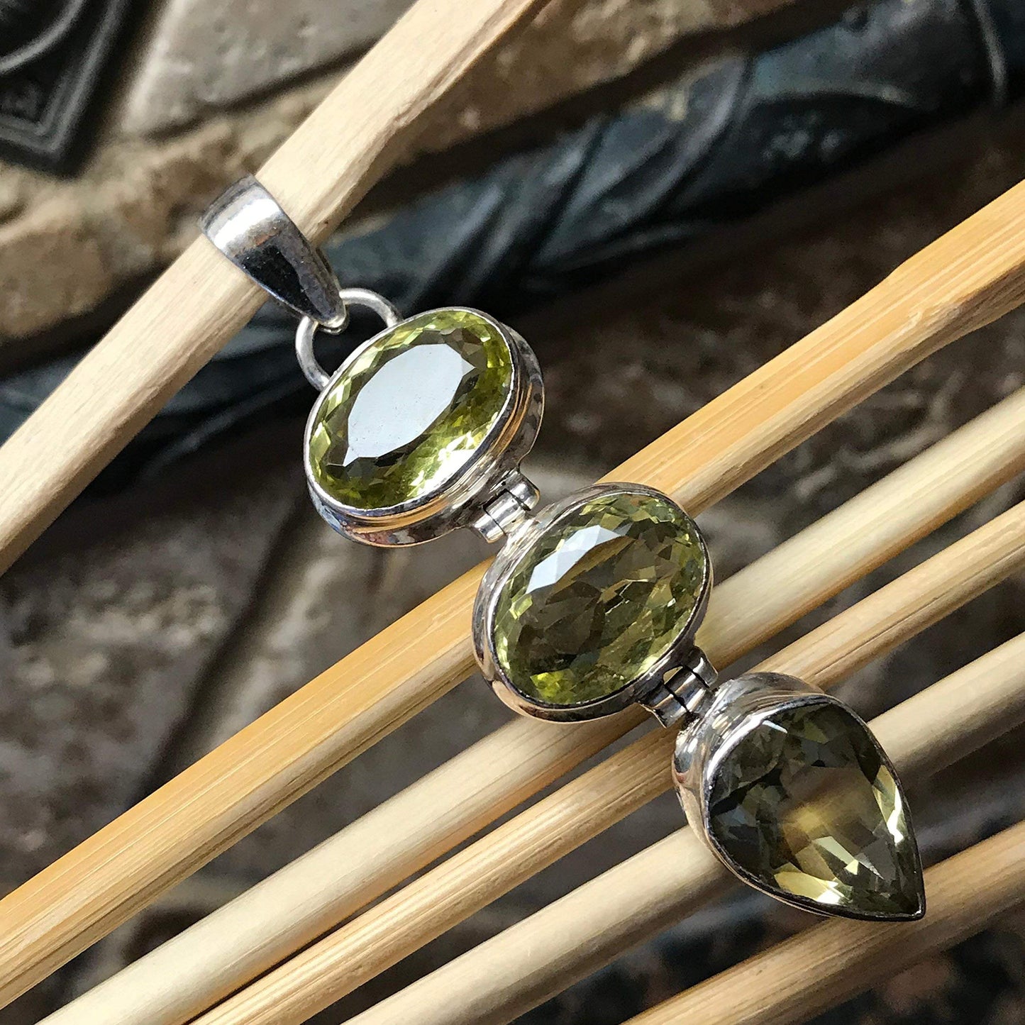 Natural 20ct Lemon Topaz 925 Solid Sterling Silver Pendant 65mm