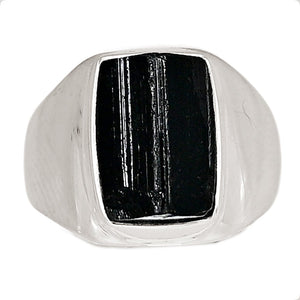 Natural Black Tourmaline 925 Solid Sterling Silver Men's Ring Size 11.5 - Natural Rocks by Kala
