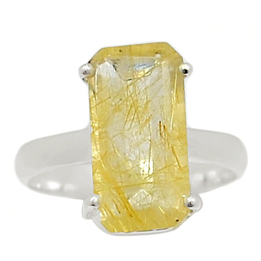 Genuine Golden Rutilated Quartz 925 Solid Sterling Silver Ring Size 9.5