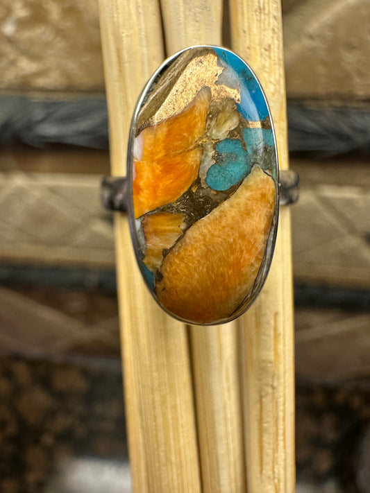 Gorgeous Spiny Oyster Arizona Turquoise 925 Solid Sterling Silver Ring Size 9.25