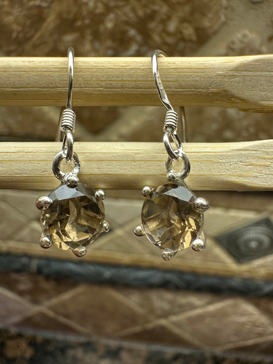 Genuine 2ct Smoky Topaz 925 Solid Sterling Silver Earrings 20mm