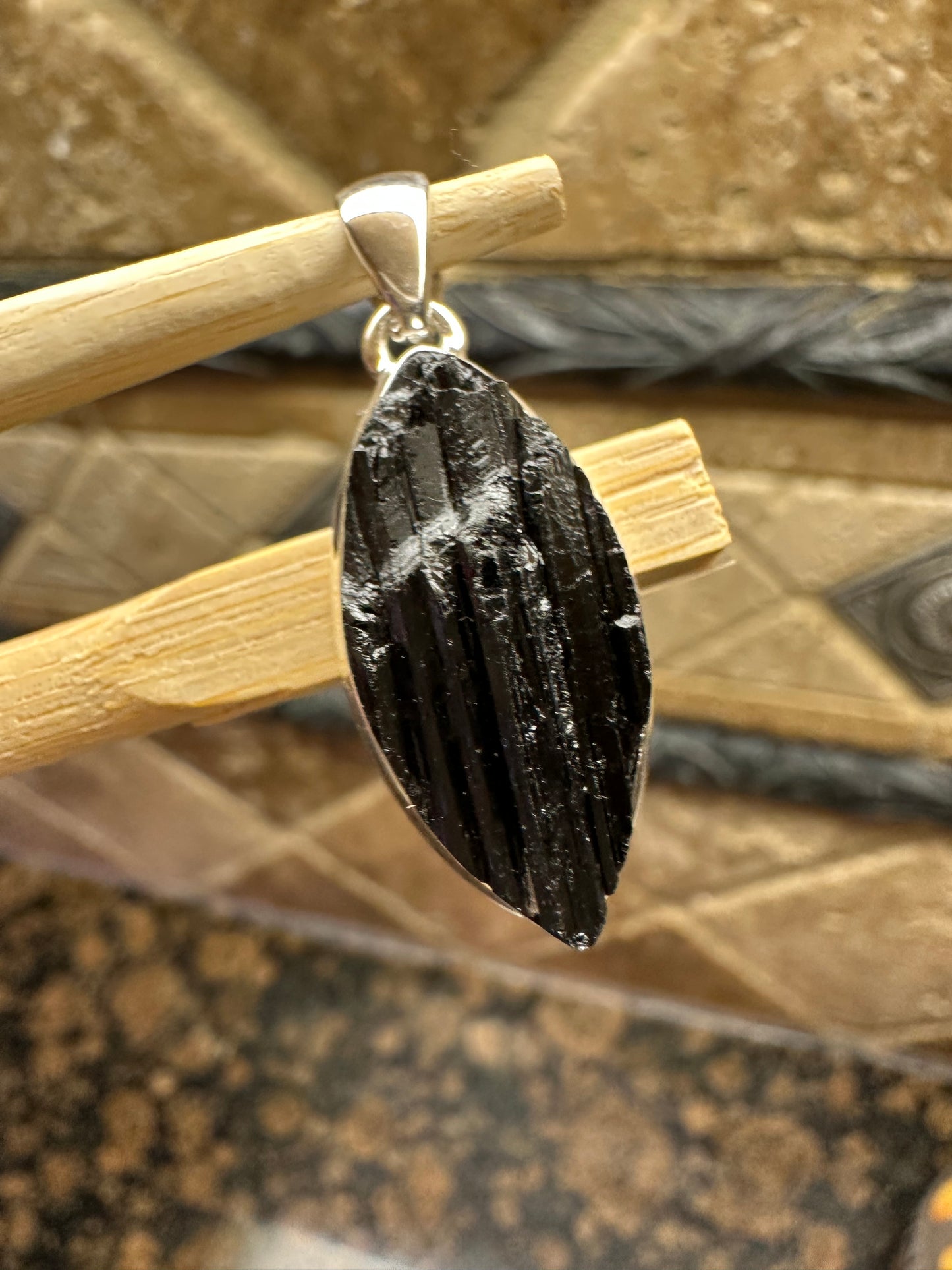 Natural Black Tourmaline 925 Solid Sterling Silver Men's Pendant 30mm