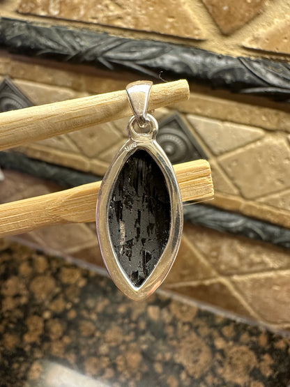 Natural Black Tourmaline 925 Solid Sterling Silver Men's Pendant 30mm