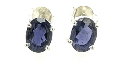 Natural 1ct Iolite 925 Solid Sterling Silver Earrings 7mm