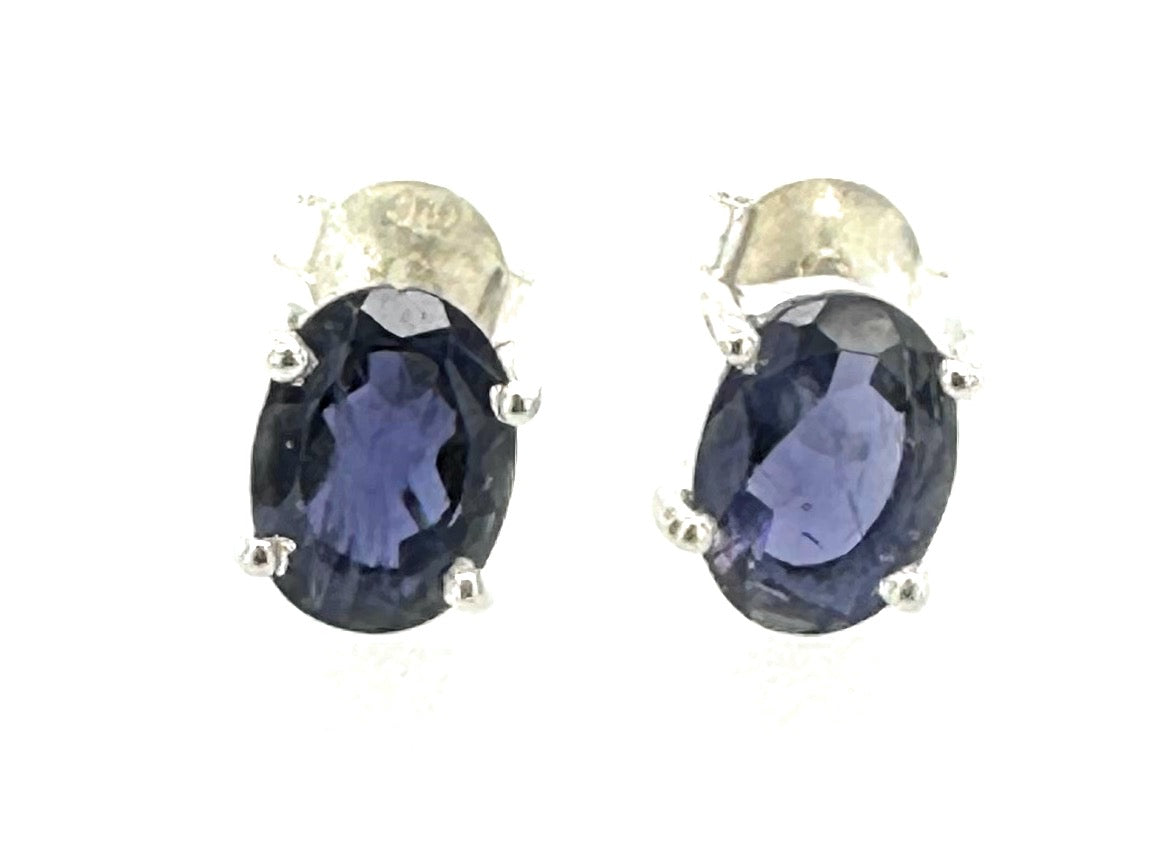Natural 1ct Iolite 925 Solid Sterling Silver Earrings 7mm