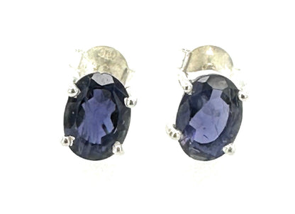Natural 1ct Iolite 925 Solid Sterling Silver Earrings 7mm