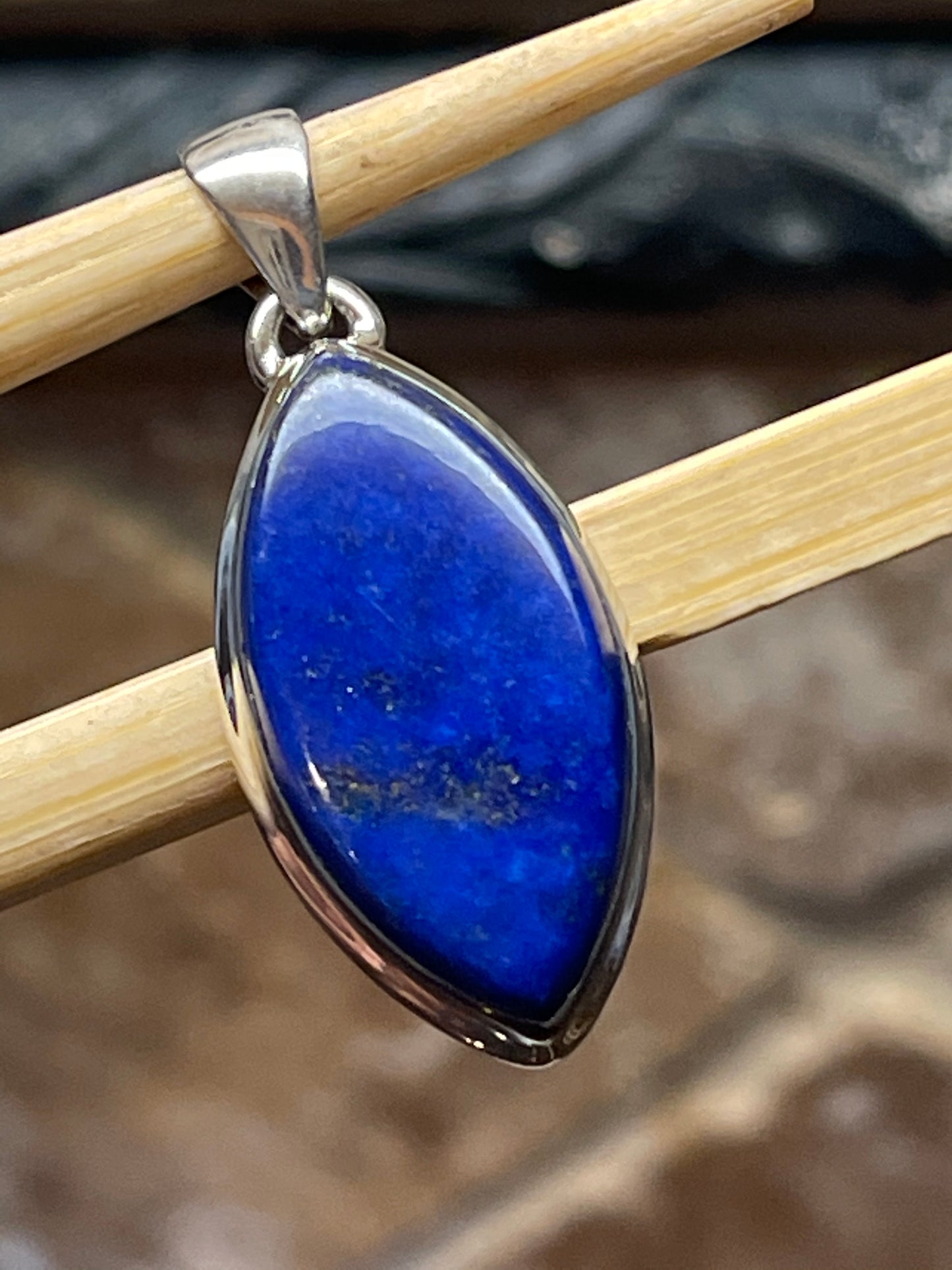 Natural Blue Lapis Lazuli 925 Solid Sterling Silver Pendant 45mm