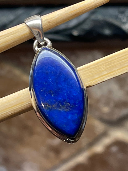 Natural Blue Lapis Lazuli 925 Solid Sterling Silver Pendant 45mm