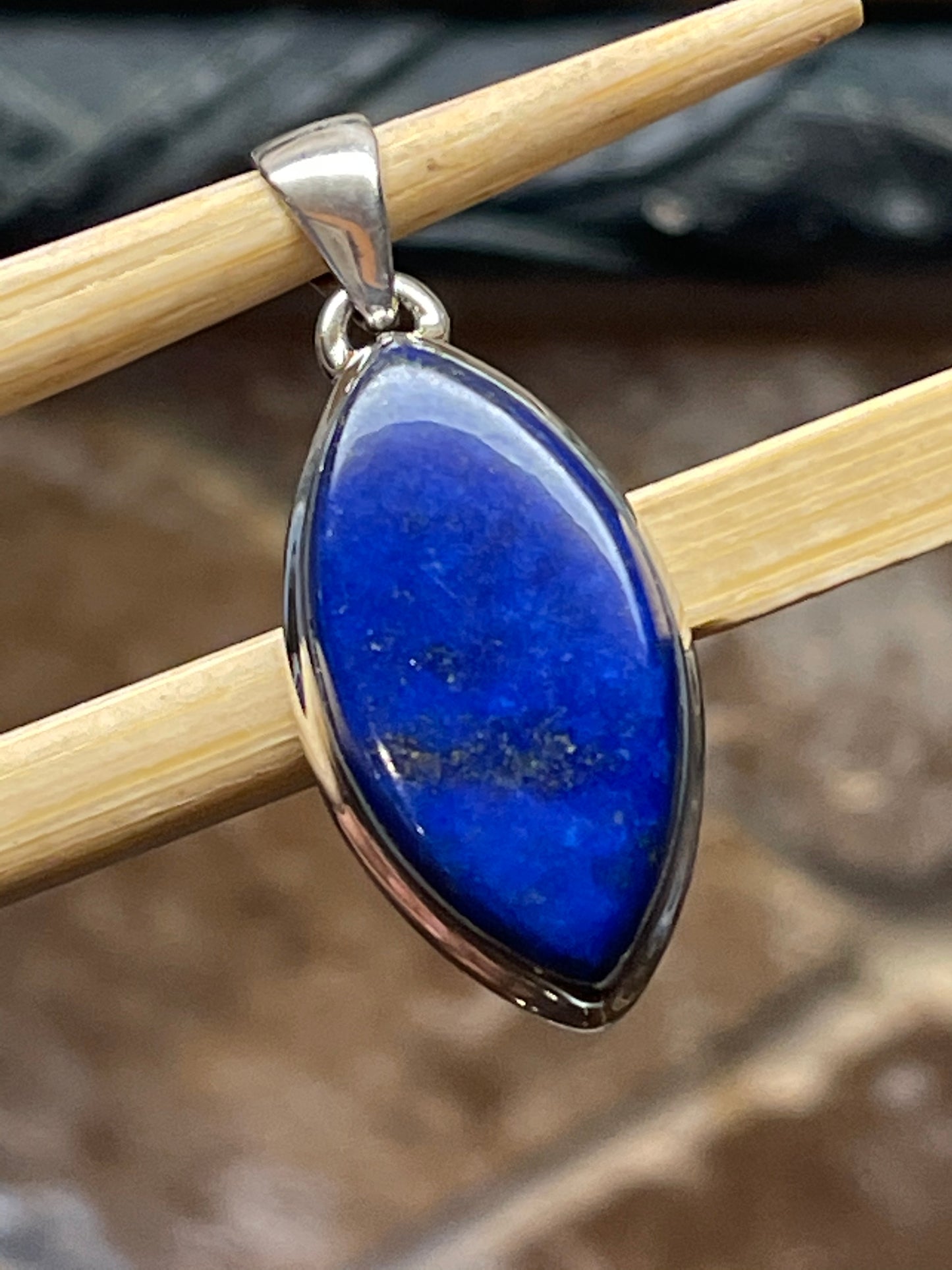Natural Blue Lapis Lazuli 925 Solid Sterling Silver Pendant 45mm