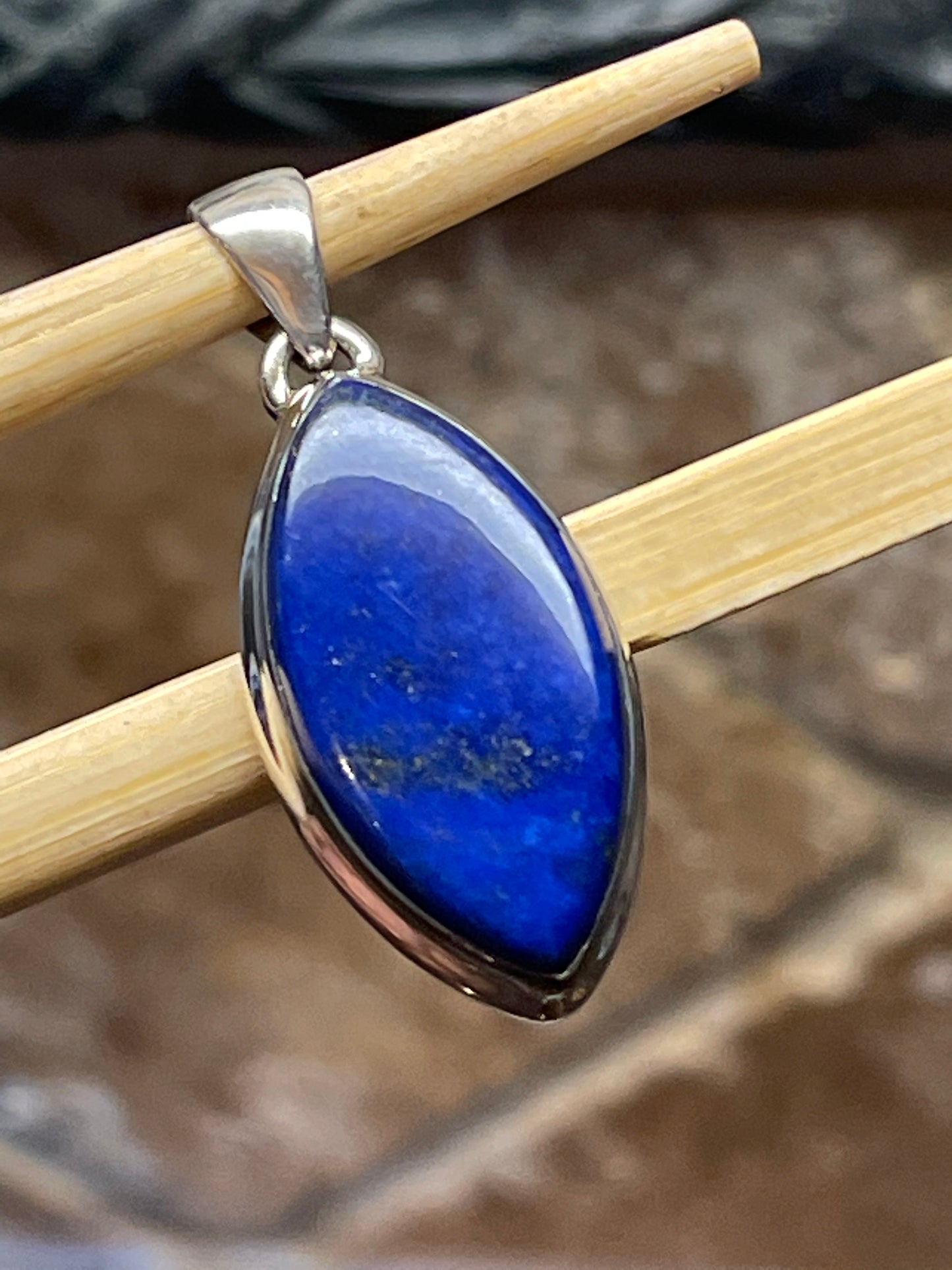 Natural Blue Lapis Lazuli 925 Solid Sterling Silver Pendant 45mm