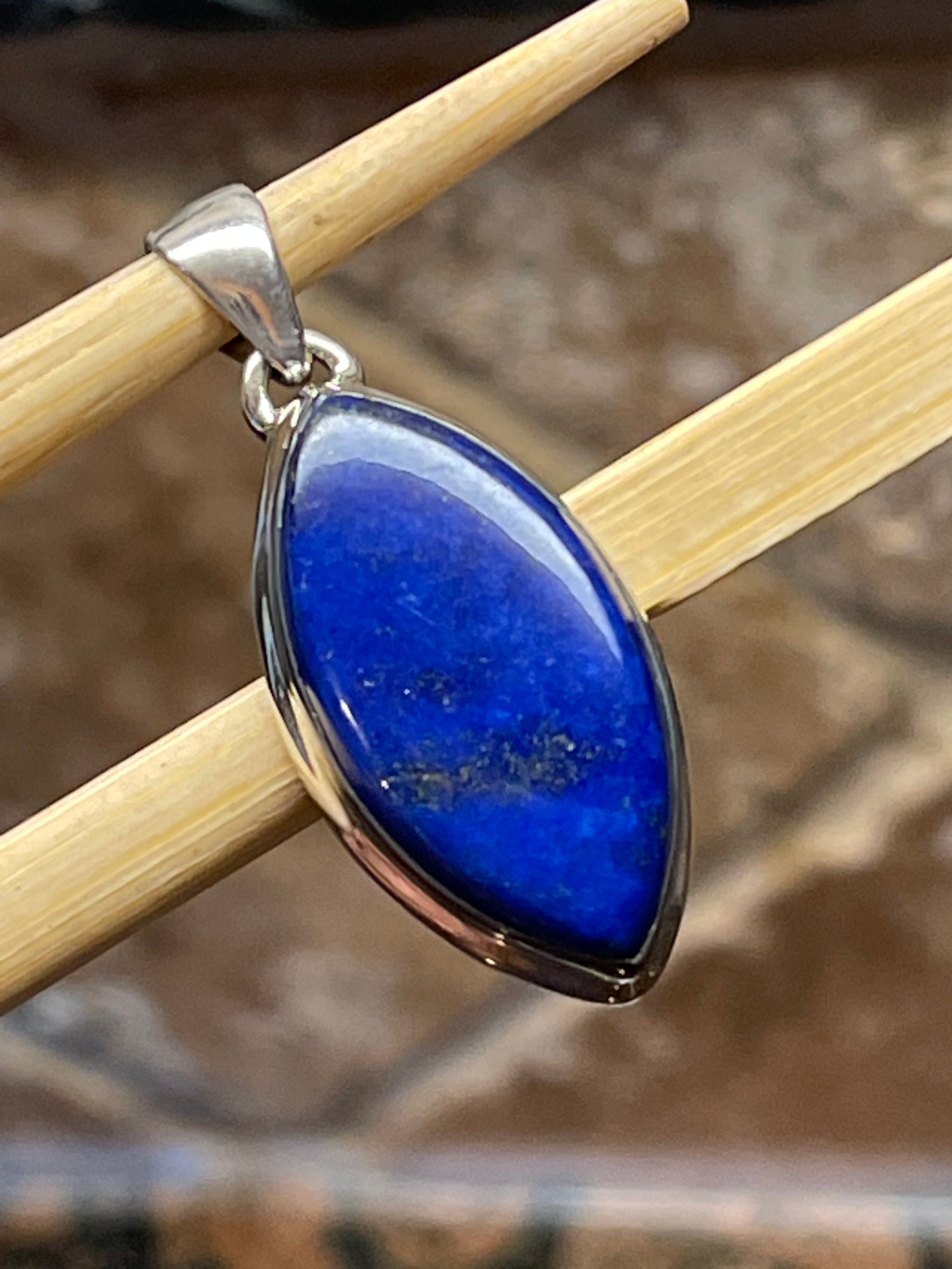 Natural Blue Lapis Lazuli 925 Solid Sterling Silver Pendant 45mm