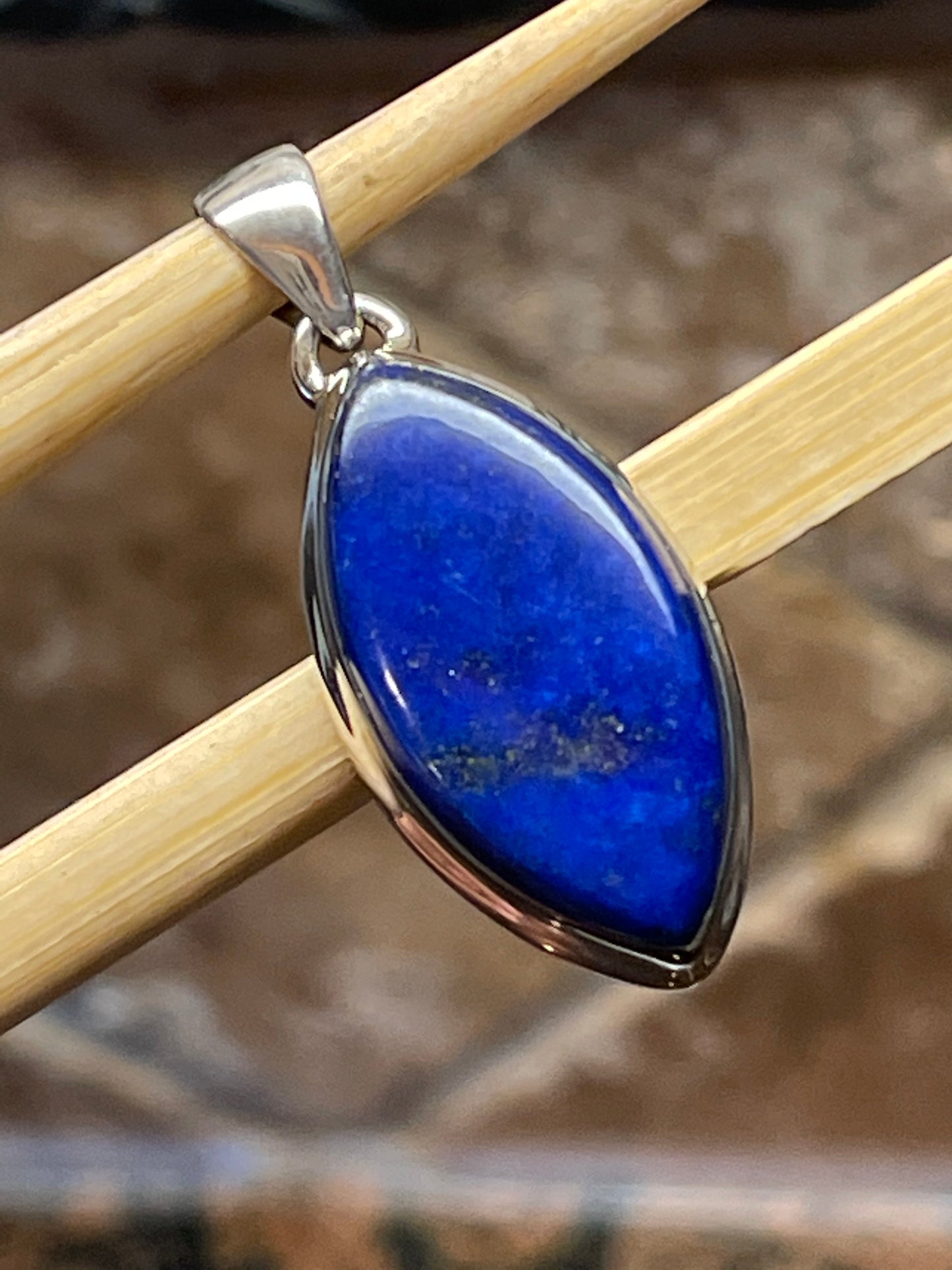 Natural Blue Lapis Lazuli 925 Solid Sterling Silver Pendant 45mm