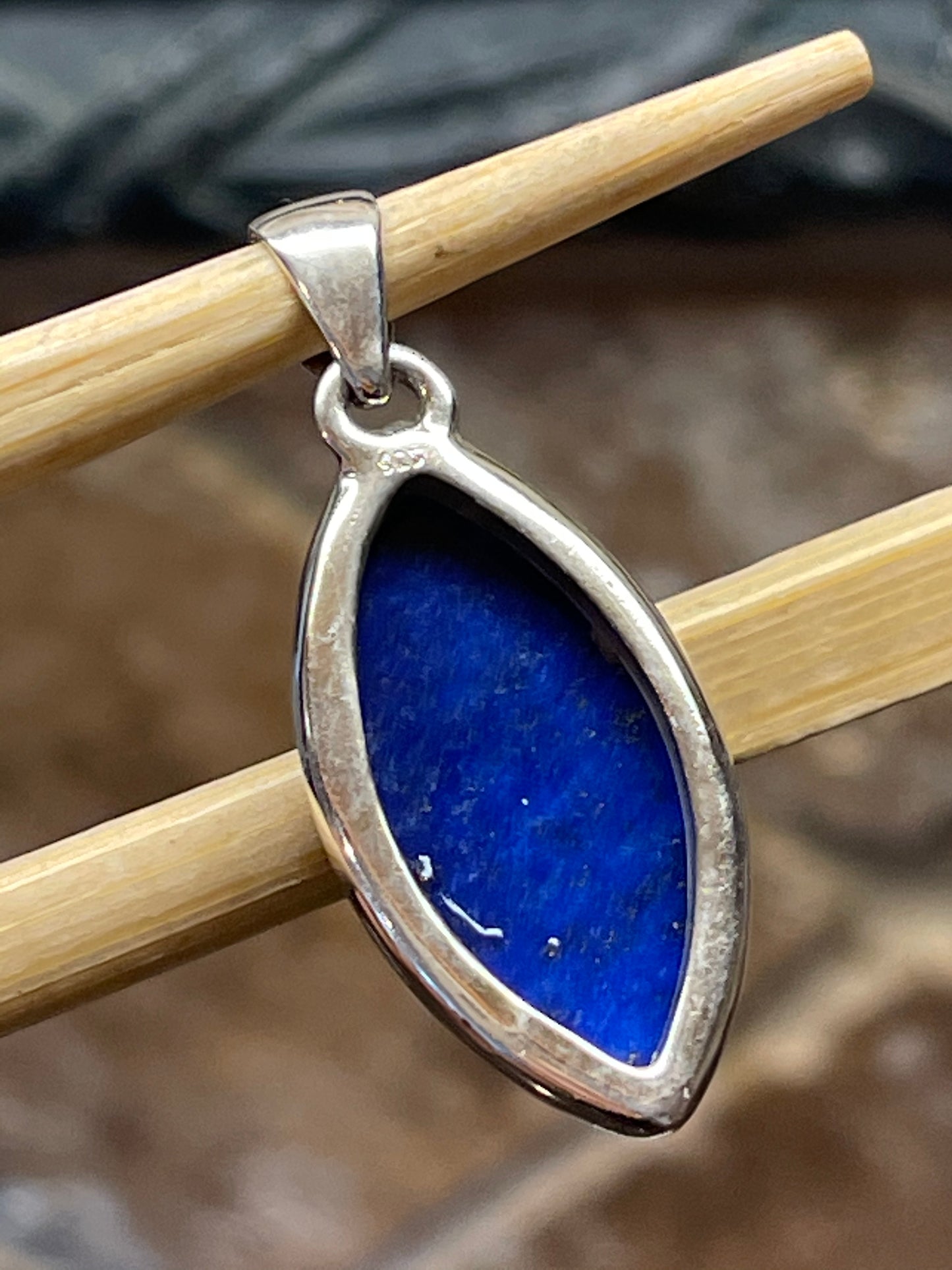 Natural Blue Lapis Lazuli 925 Solid Sterling Silver Pendant 45mm