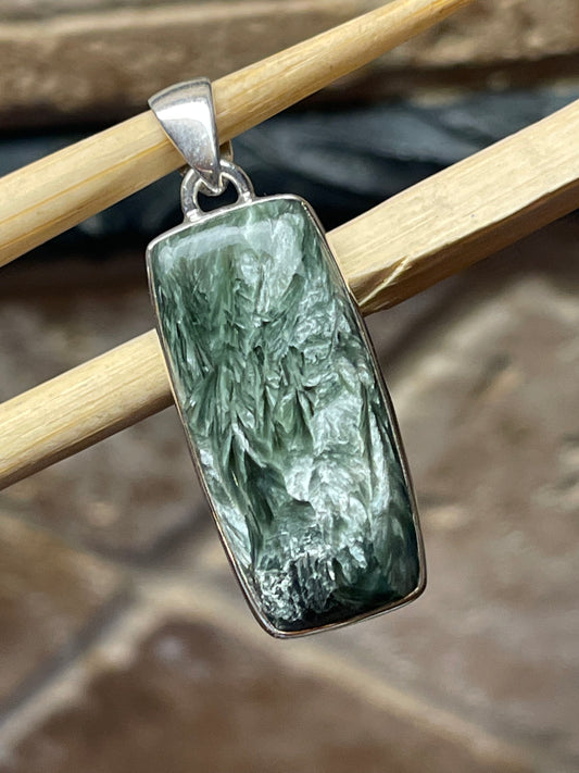 Natural Russian Seraphinite 925 Solid Sterling Silver Pendant 30mm - Natural Rocks by Kala