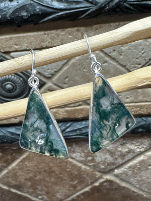 Natural Green Moss Agate 925 Solid Sterling Silver Earrings 40mm