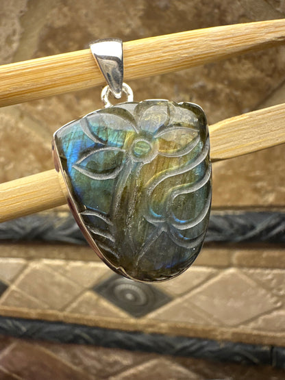 Natural Blue Labradorite 925 Sterling Silver Pendant 30mm