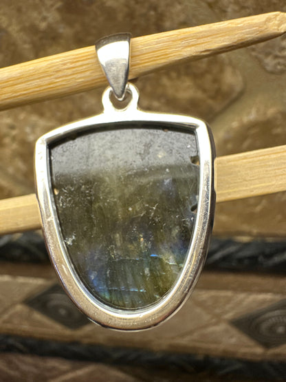 Natural Blue Labradorite 925 Sterling Silver Pendant 30mm