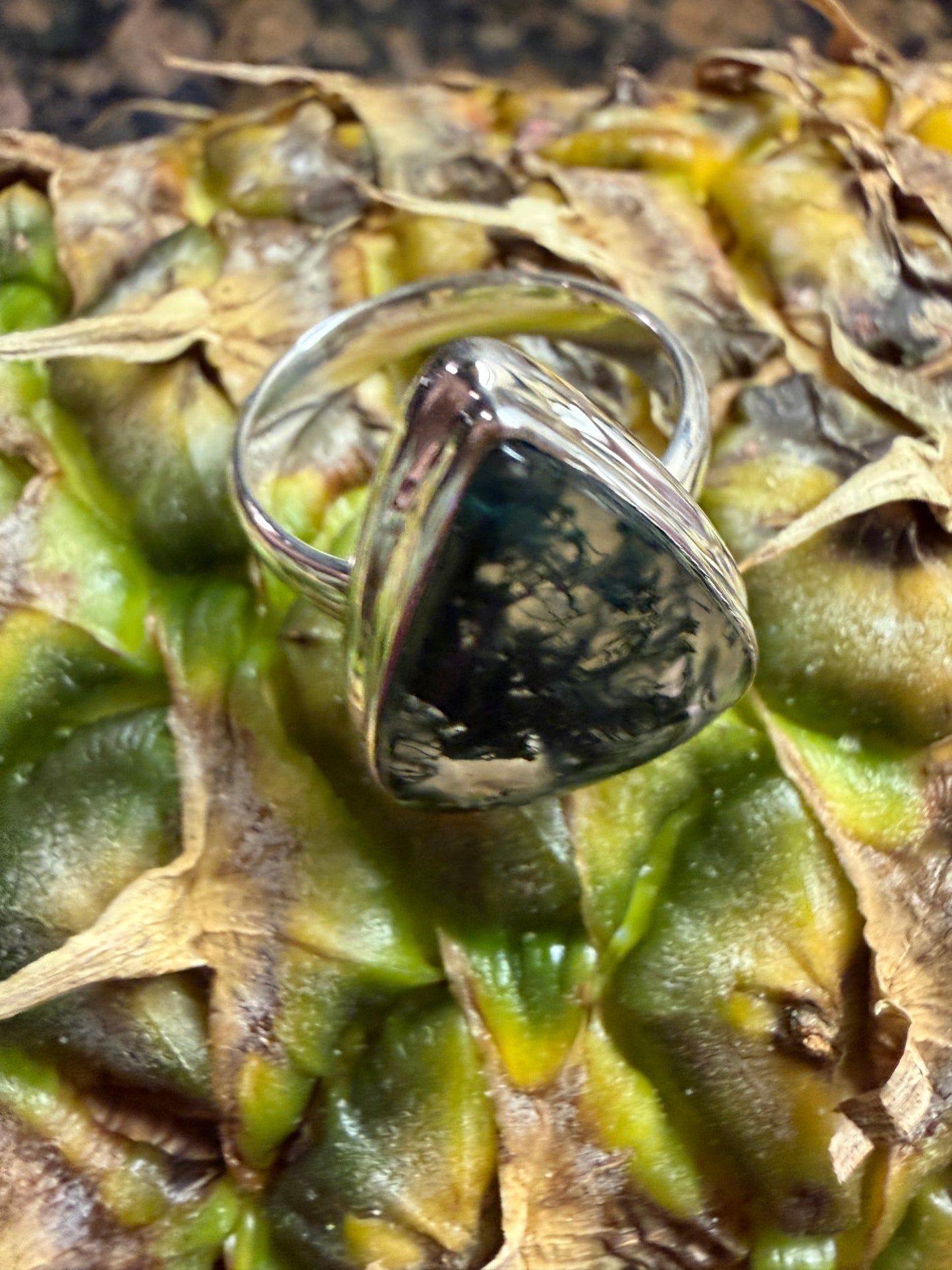 Natural Green Moss Agate 925 Solid Sterling Silver Ring Size 9.25