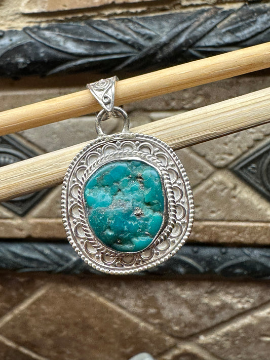 Natural Sleeping Beauty Turquoise 925 Solid Sterling Silver Pendant 35mm