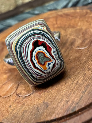 Gorgeous Fordite Agate 925 Solid Sterling Silver Ring Size 8.75