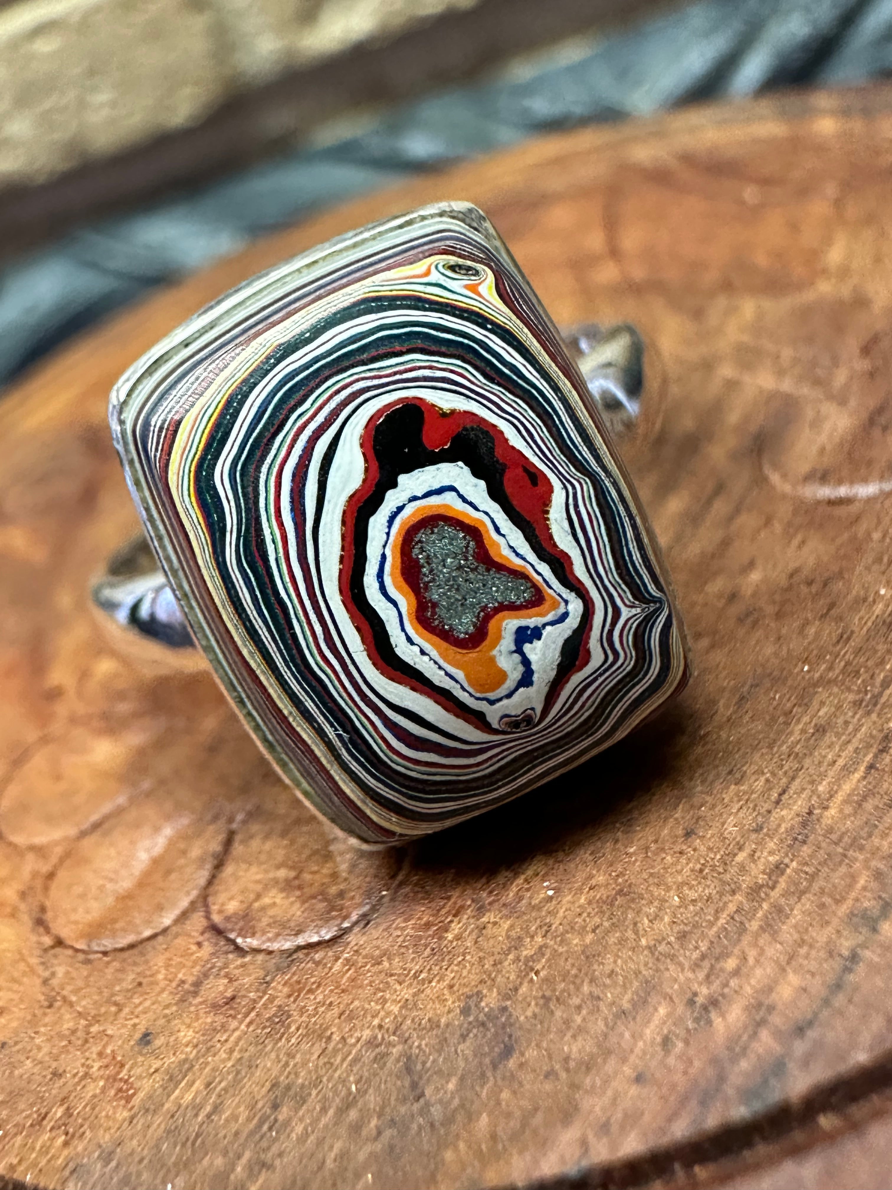 Gorgeous Fordite Agate 925 Solid Sterling Silver Ring Size 8.75