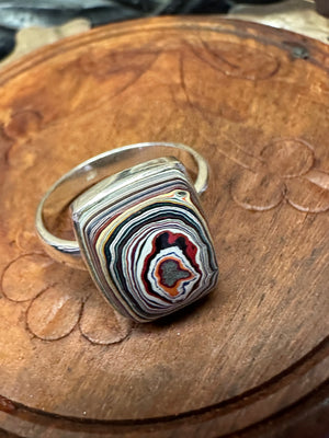 Gorgeous Fordite Agate 925 Solid Sterling Silver Ring Size 8.75