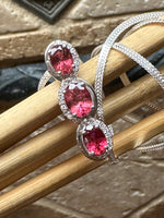Genuine Pink Tourmaline 925 Solid Sterling Silver Necklace 16"