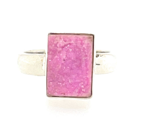 Genuine Pink Cobalt Drusy 925 Solid Sterling Silver Ring Size 6.75