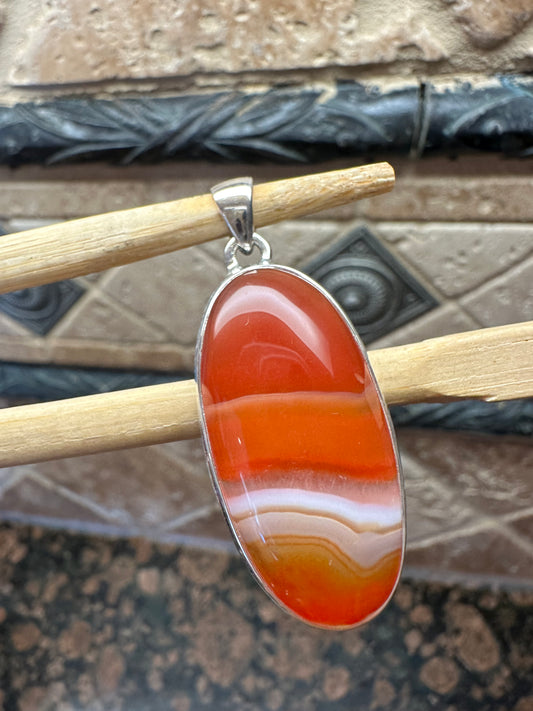 Natural Lake Superior Agate 925 Solid Sterling Silver Pendant 45mm