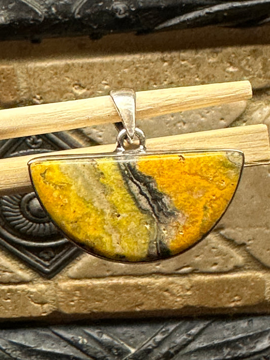 Natural Indonesian Bumble Bee Jasper 925 Solid Sterling Silver Pendant 27mm