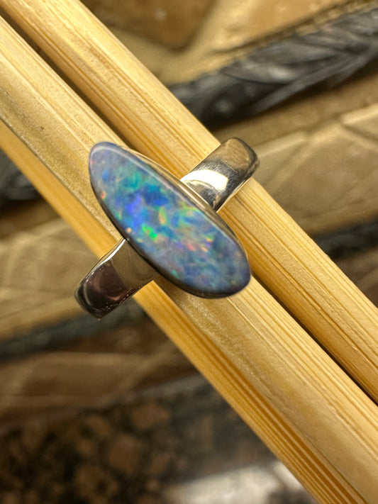 Genuine Australian Blue, Pink Opal 925 Solid Sterling Silver Engagement Ring Size 6