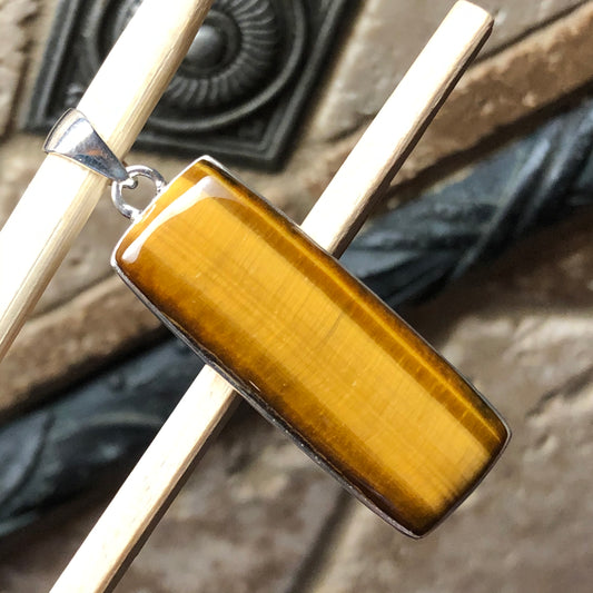 Natural Tiger's Eye 925 Solid Sterling Silver Men's  Pendant 45mm
