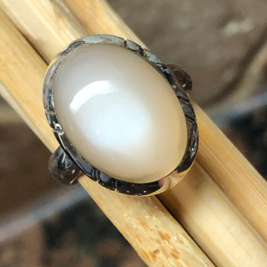 Natural Grey Moonstone 925 Sterling Silver Ring Size 9