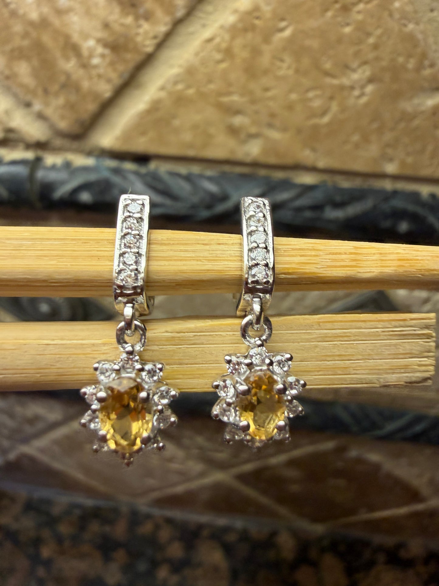 Natural 2ct Golden Citrine 925 Solid Sterling Silver Earrings 25mm - Natural Rocks by Kala