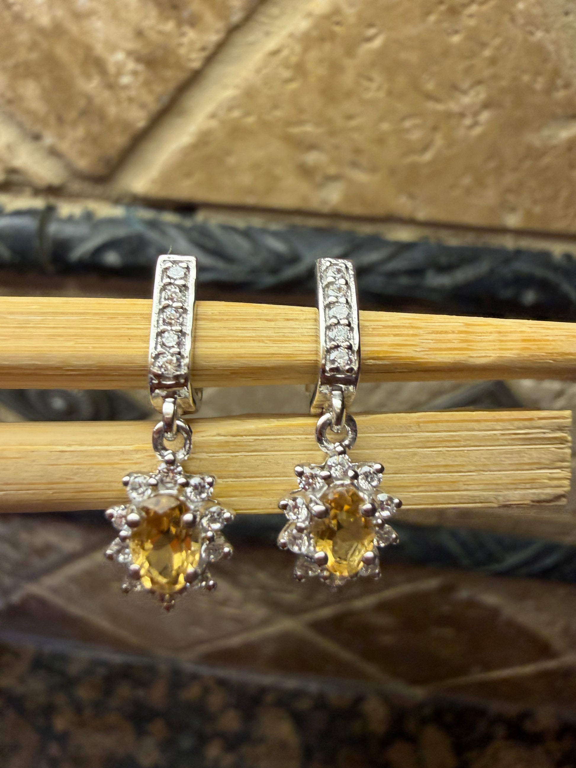 Natural 2ct Golden Citrine 925 Solid Sterling Silver Earrings 25mm - Natural Rocks by Kala