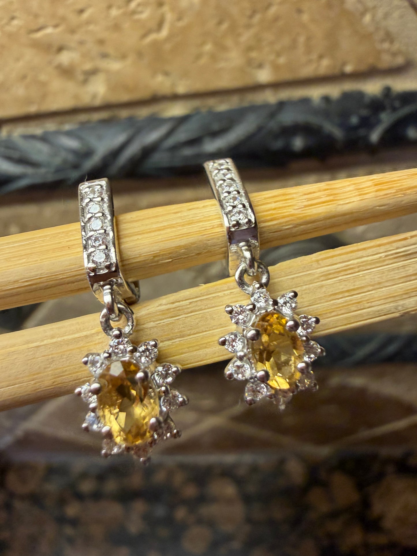 Natural 2ct Golden Citrine 925 Solid Sterling Silver Earrings 25mm - Natural Rocks by Kala