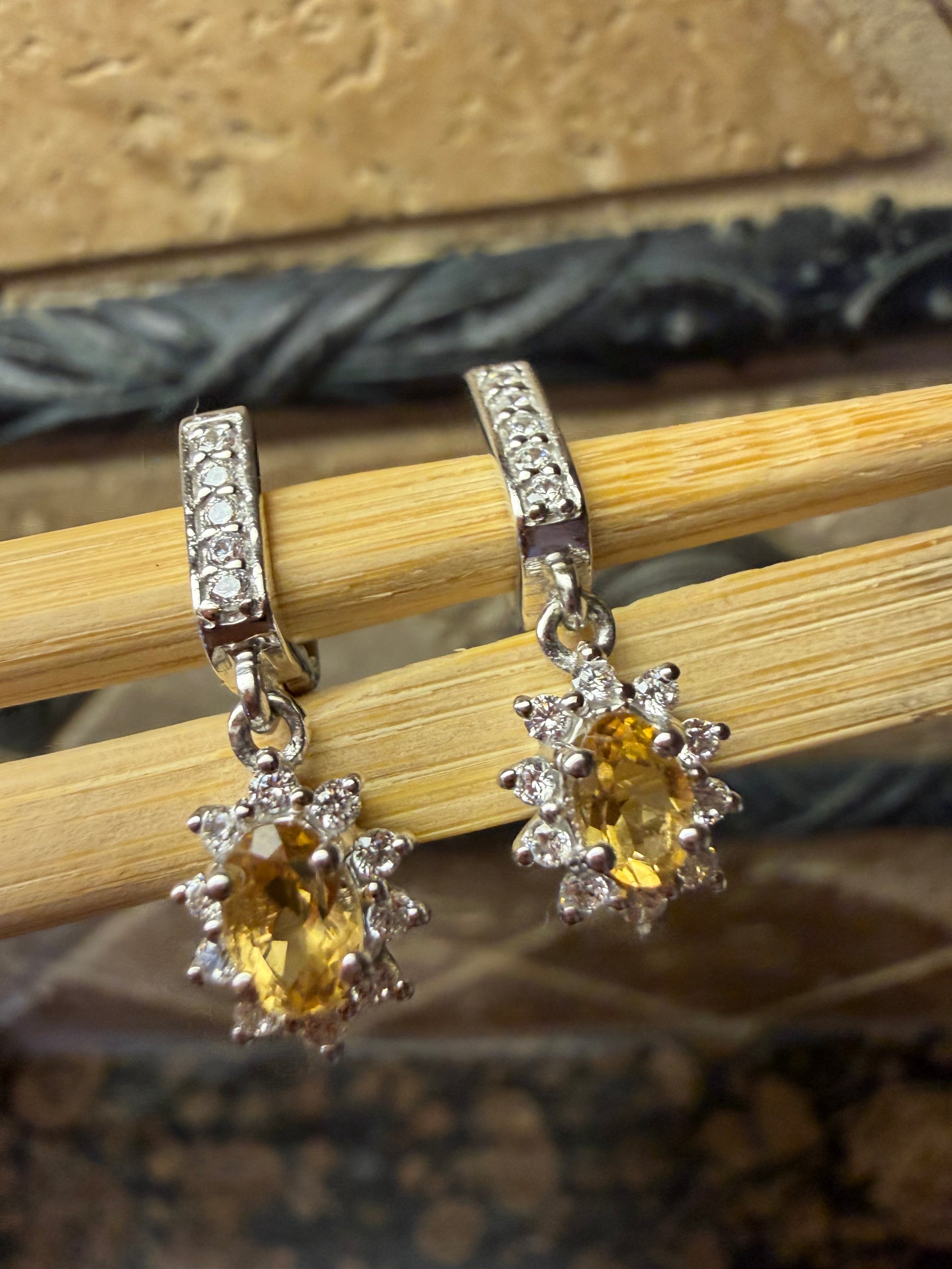 Natural 2ct Golden Citrine 925 Solid Sterling Silver Earrings 25mm - Natural Rocks by Kala